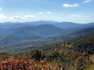 Expansive springtime vista overlooking the Blue Ridge Mountains along Skyline Drive in Shenandoah National Park.